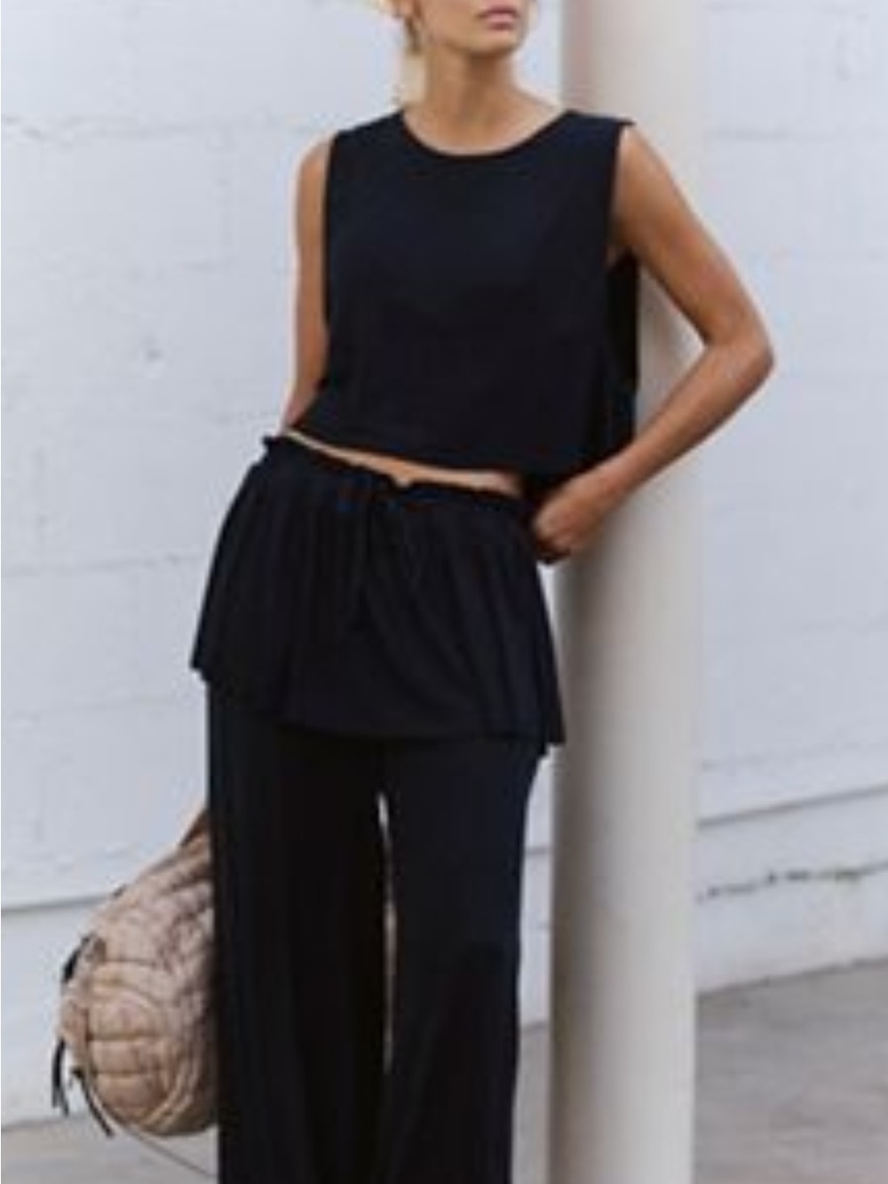 Free People Black Sleeveless Crop Top with Wide-Leg Pants